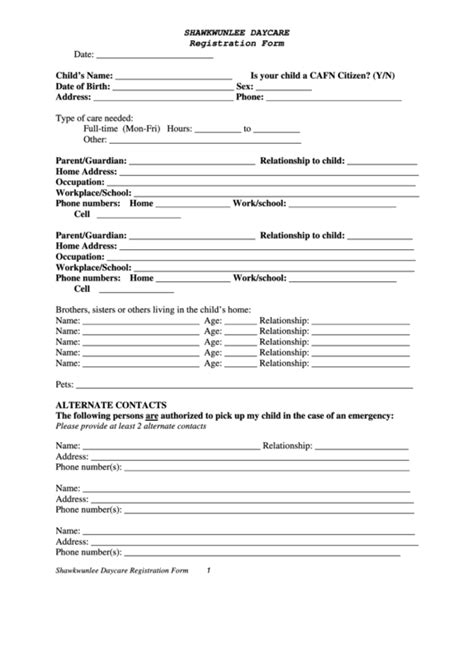 Printable Daycare Registration Forms Printable Form 2024