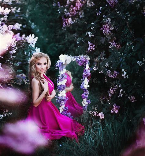 Beauty Fashion Model Girl With Lilac Flowers Stock Photo Image Of