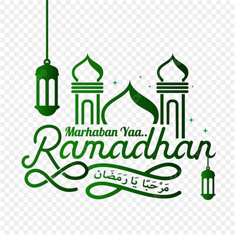 Seni Tulisan Marhaban Ya Ramadhan Dengan Ilustrasi Vektor Masjid Hijau