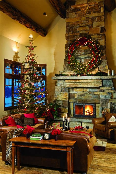 Cabin Christmas Christmas Living Rooms Christmas Fireplace Noel
