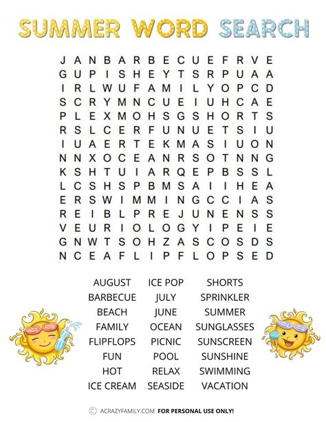 Free Printable Word Searches Summer