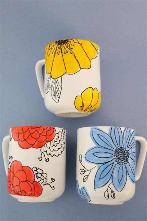 Customize Coffee Mugs With Hand Drawn Flowers Coffee Cup Crafts