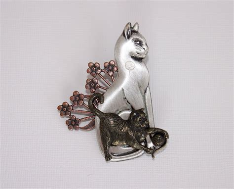Vintage Cat And Kitten Brooch By Catcoule On Etsy