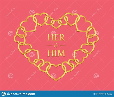 Weding Valentine Banner Gold Her And Him Text In Gold Heart Chain