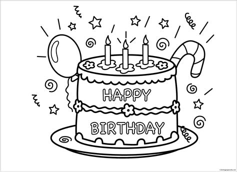 Happy birthday kids fun balloon. Cake Happy Birthday Party Coloring Page - Free Coloring Pages Online