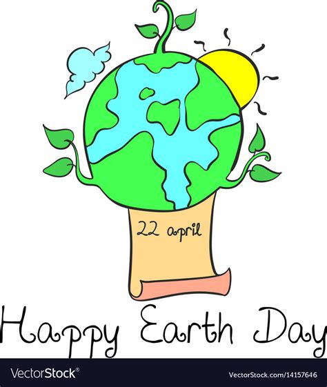 Happy Earth Day With World Cartoon Style Vector Image