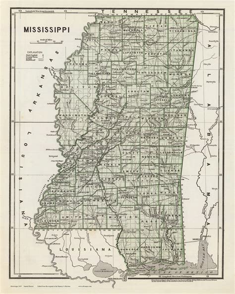 Mississippi 1845 Breese Old State Map Reprint Old Maps