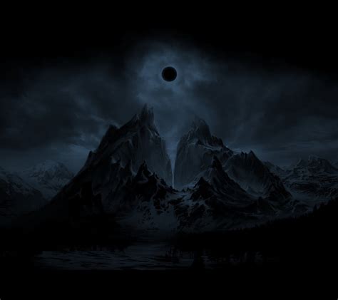 Dark Full Moon Digital Wallpaper Mountains Eclipse Night Hd