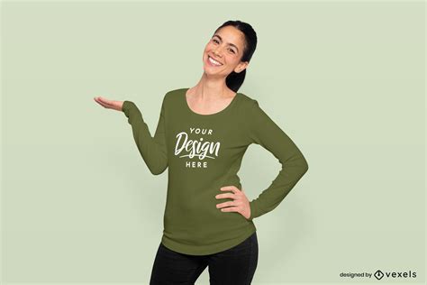 Female Model Long Sleeve T Shirt Mockup Psd Editable Template