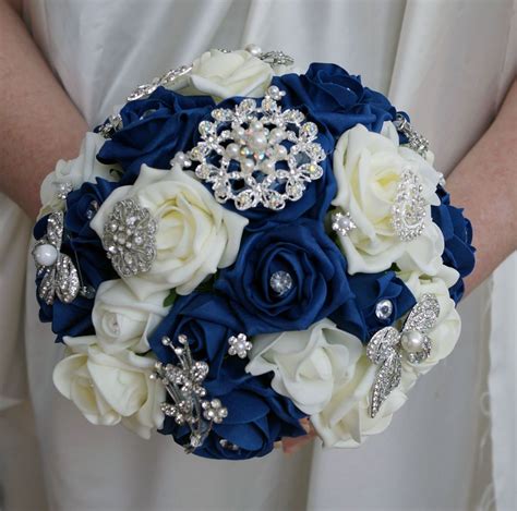 Wedding Bouquets With Navy Blue Accent Flowers Navy Cascade Bridal