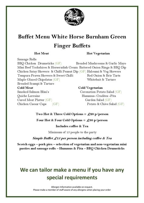 Buffet And Functions Menus The White Horse