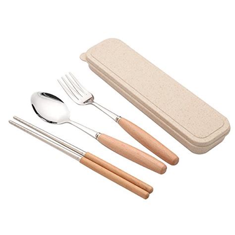 portable cutlery flatware utensil 3pcs chopsticks spoon fork handle stainless sets steel travel box log