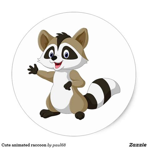 Cute Animated Raccoon Classic Round Sticker Animated