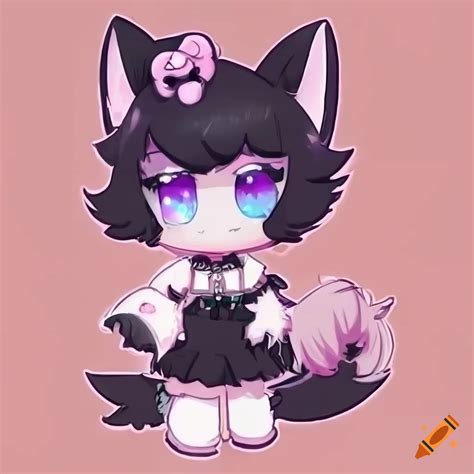 Cute Chibi Goth Furry Character In Sanrio Style