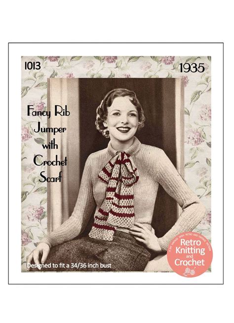1930s Fancy Rib Jumper With Crochet Scarf Pdf Knitting Etsy Uk