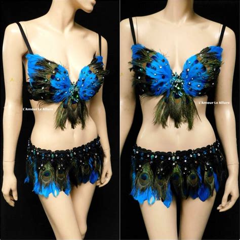 Peacock Feather Costume Rave Bra And Skirt Bottom Lamour Le Allure