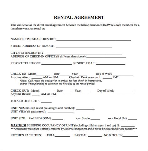 Printable Rental Agreement Template Free