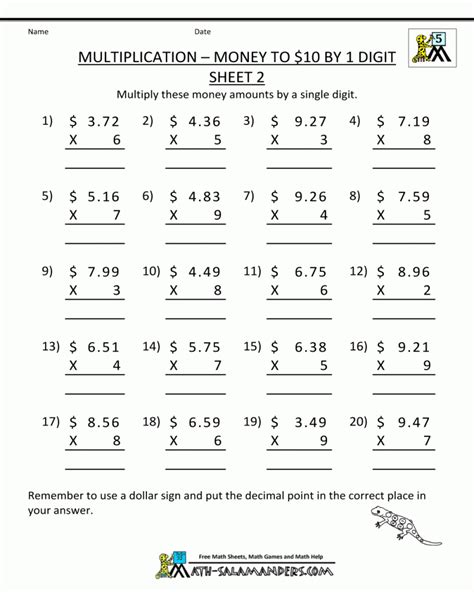 5th Grade Common Core Math Printable Worksheets Math Worksheets Printable
