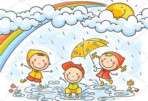 Kids Playing In The Rain Drawing For Kids Rainy Day Drawing Art For