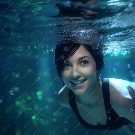 Premium Ai Image Beautiful Young Woman Swimming Underwater In The