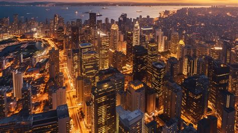 Aerial View Of A Bustling City At Sunset Photography From Above Soft