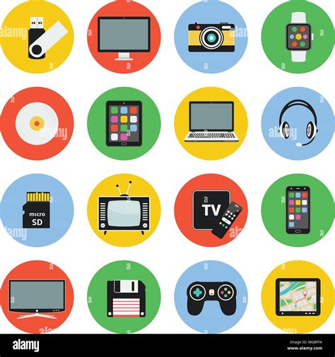 Set Of Technology And Multimedia Devices Flat Icons Vector