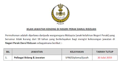 Kerajaan sabah suruhanjaya perkhidmatan awam malaysia (spa) edit. Jawatan Kosong di Negeri Perak Darul Ridzuan - Kelayakan ...