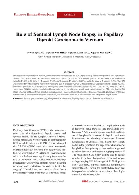 Pdf Role Of Sentinel Lymph Node Biopsy In Papillary Thyroid Carcinoma