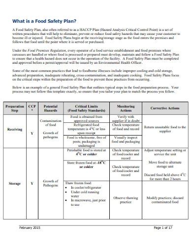 Food Safety Plan 23 Examples Format Pdf Examples
