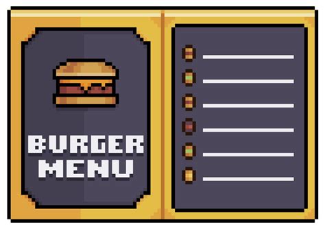 menú de hamburguesa de pixel art icono de vector de menú de papel abierto para juego de bits
