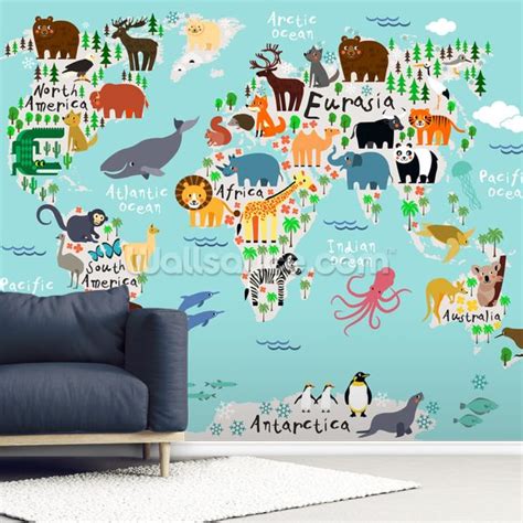Kids World Map Wallpaper Mural Wallsauce Uk