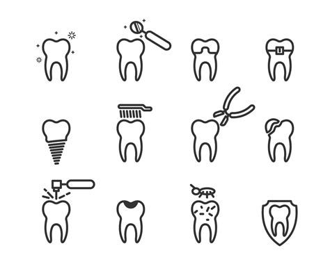 Vector Set Of Dental Outline Icon Vector Art And Graphics