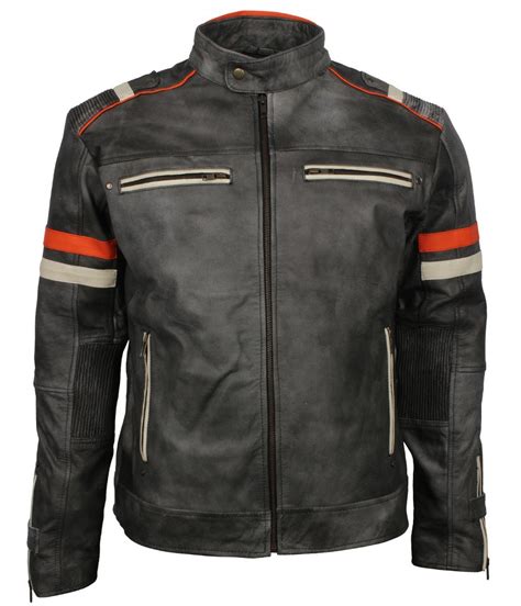 Retro Grey Tough Motorcycle Vintage Leather Jacket For Men Usa
