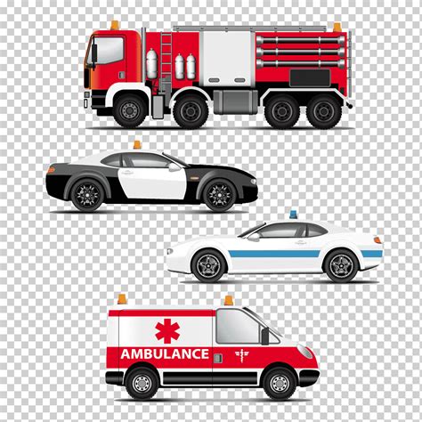 Hand Painted Cartoon Police Car Fire Engines And Emergency Vehicles