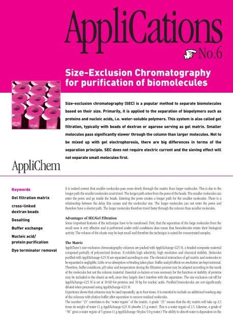Size Exclusion Chromatography For Purification Of Applichem