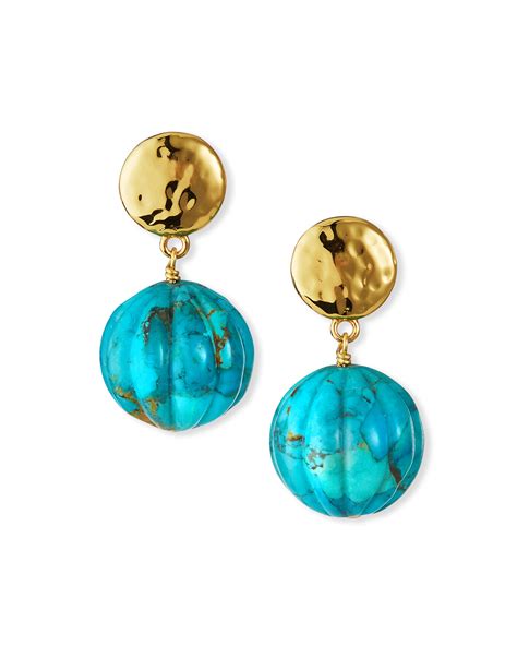NEST Jewelry Turquoise Carved Ball Drop Earrings Neiman Marcus
