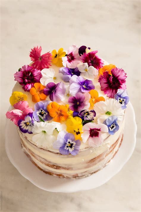 Naked Cake With Edible Flowers By Stocksy Contributor Laura Adani