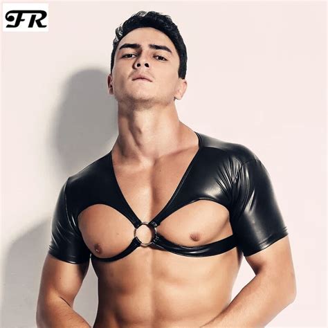 fr men s sexy mesh faux leather patchwork tops men s t shirts t shirts aliexpress