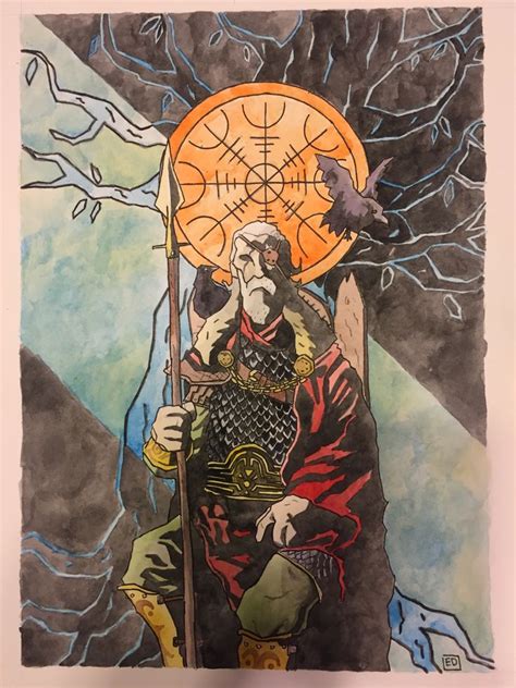 Odin The Allfather Water Color 13x17 Art Viking Art Odin Norse