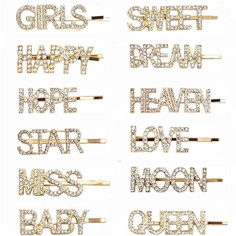 Buy 12 Pieces Letter Hair Clips Words Hair Pins Letter Bobby Pins Metal Hair Clips