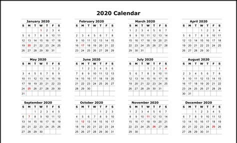Free Printable 2020 Calendar Template Pdf Download Business Module Hub