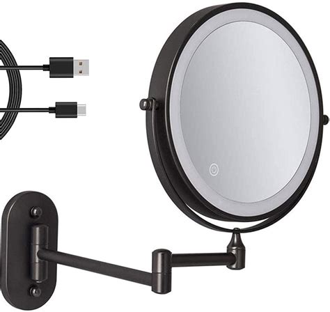 8 Inch Wall Mounted Makeup Mirror Black Usb Rechargeable Double Sided