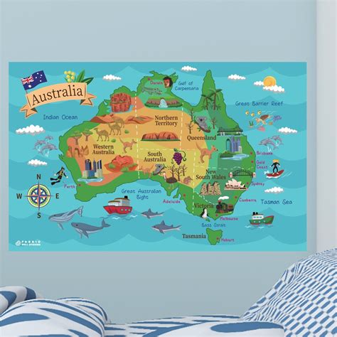 Australia Map Kids Removable Fabric Wall Stickers Decals Etsy