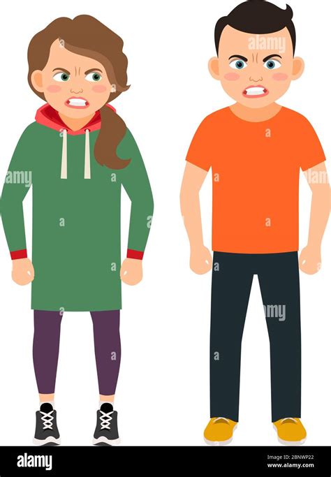 Arguing Brother And Sister Characters Vector Illustration Angry Kids