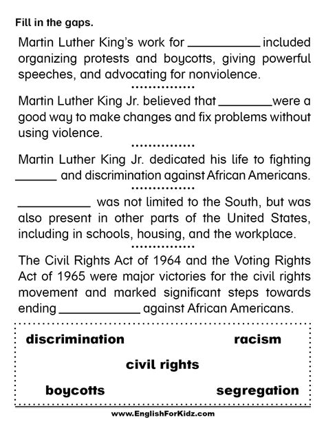 Martin Luther King Jr Day Worksheets Free Pdf