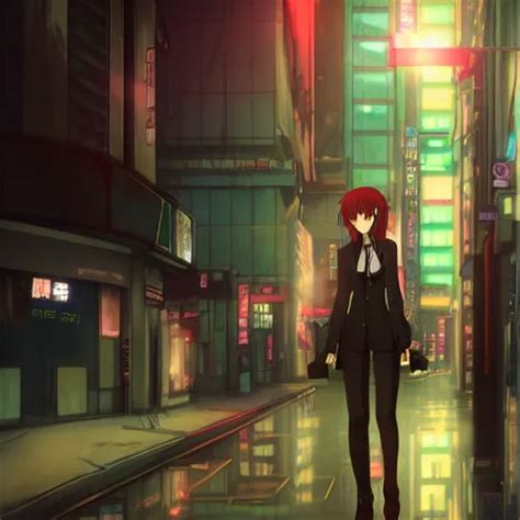 Kurisu Makise Steins Gate In Cyberpunk City Night Stable Diffusion