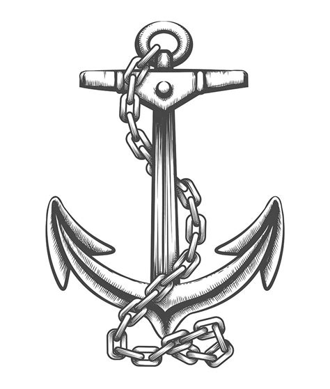 Anchor And Chains Tattoo In Engraving Style Vector Illustration By