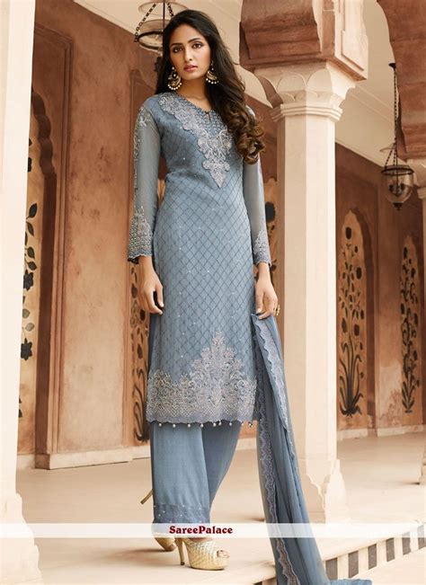Incredible Georgette Grey Designer Pakistani Salwar Suit Designer