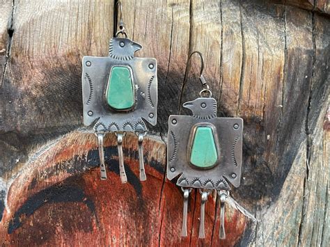 Navajo Vernon Begay Stamped Sterling Silver Thunderbird Earrings With