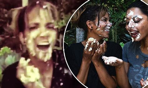 halle berry 52 gets cake all over face during epic food fight with pals to celebrate her
